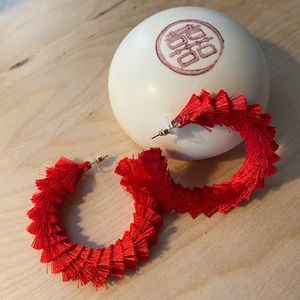 Fire Engine Red 🚒 Fiesta Red Fringe Hoop Earring